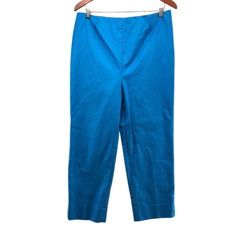 Lafayette 148 New‎ York Pants Womens 12 Blue Cropped Cotton Blend Zip High Rise